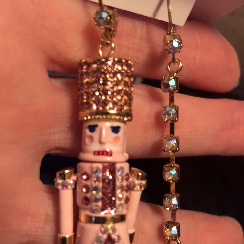 NWT Sparkly Rhinestone BETSEY JOHNSON Pink Nutcracker Jeweled  Holiday Earrings - Picture 15 of 17